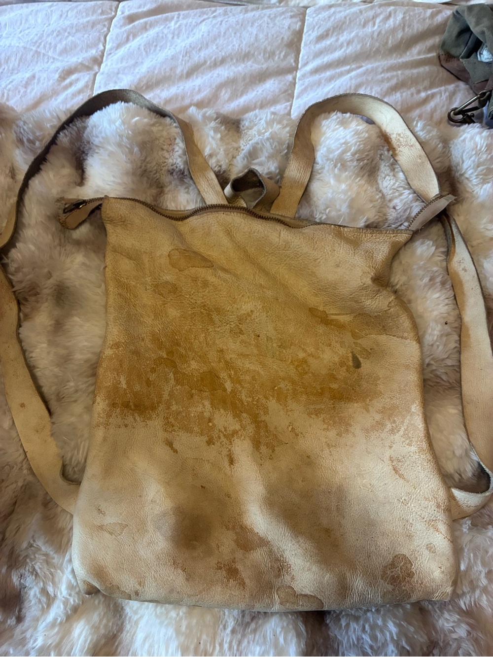 Women's Leather Backpack - Beige